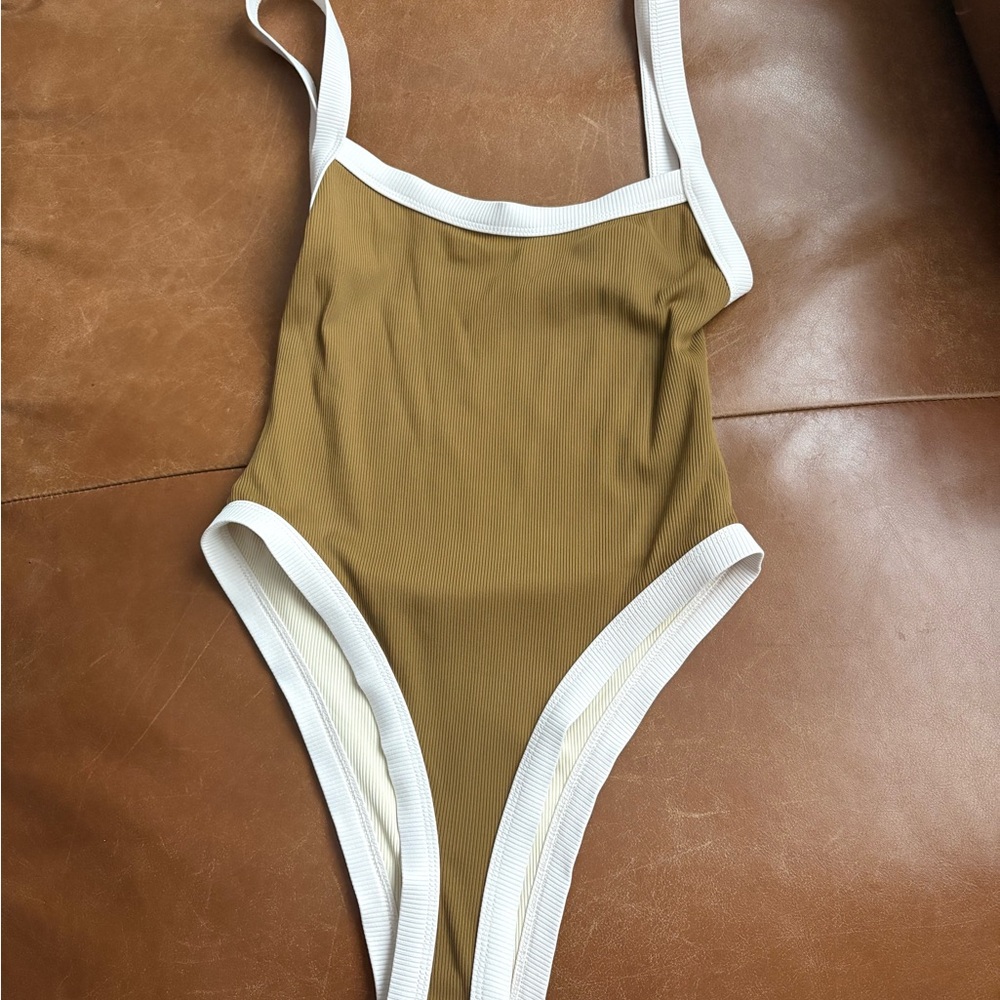 Free People reversible Olive and White One Piece Swimsuit